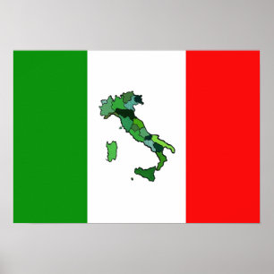 Karta i Italien och italienska Flagga Poster