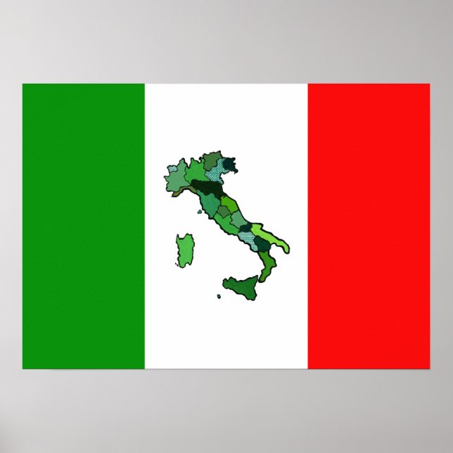 Karta i Italien och italienska Flagga Poster (Framsidan)