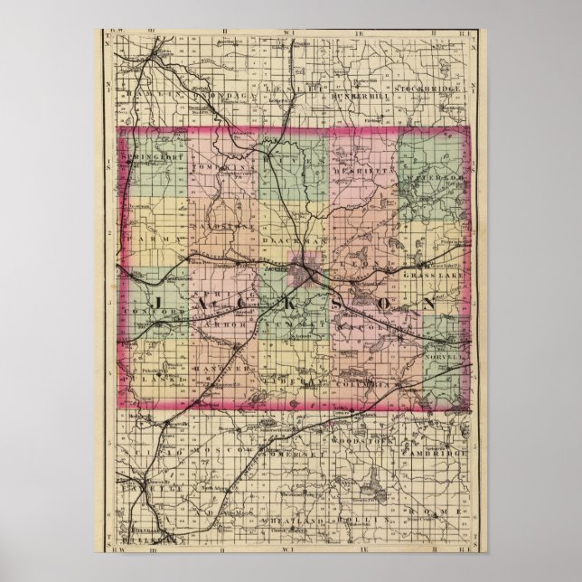 Karta i Jackson County, Michigan Poster (Framsidan)