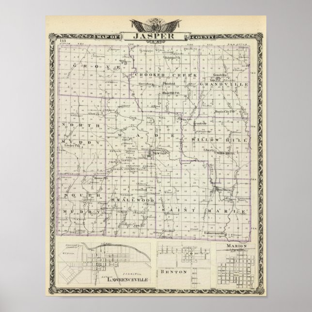 Karta i Jasper County, Lawrenceville Poster (Framsidan)