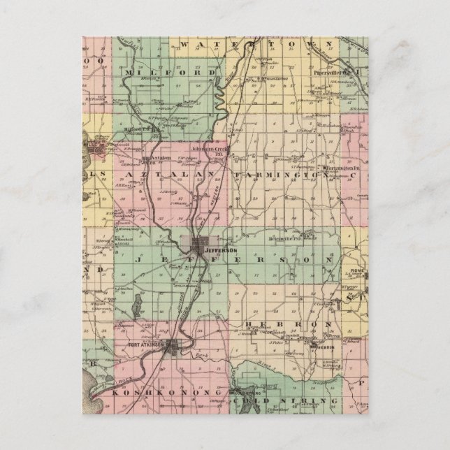Karta i Jefferson County, delstaten Wisconsin Vykort (Framsida)