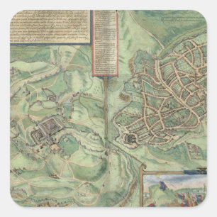 Karta i Jerusalem, från Civitates Orbis Terrarum Fyrkantigt Klistermärke