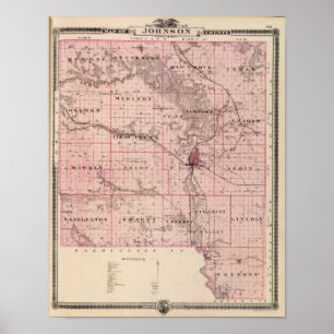 Karta i Johnson County, delstaten Iowa Poster