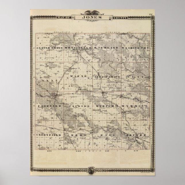 Karta i Jones County, delstaten Iowa Poster (Framsidan)