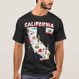 Karta i Kalifornien Landmarks, större städer, flag T Shirt