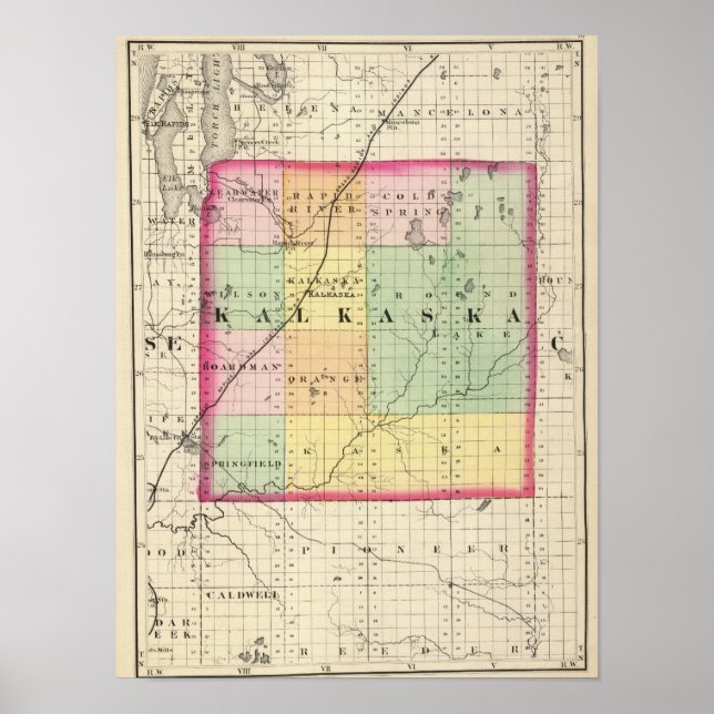 Karta i Kalkaska-regionen Michigan Poster (Framsidan)