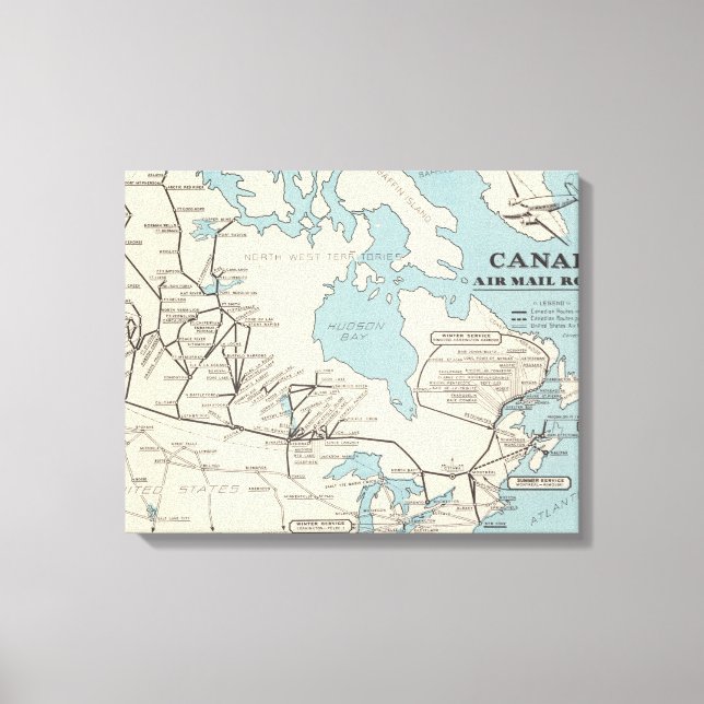 Karta i Kanada - Kanada Luft Mail Routes Canvastryck (Framsida)