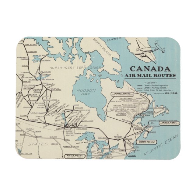 Karta i Kanada - Kanada Luft Mail Routes Magnet (Horisontell)