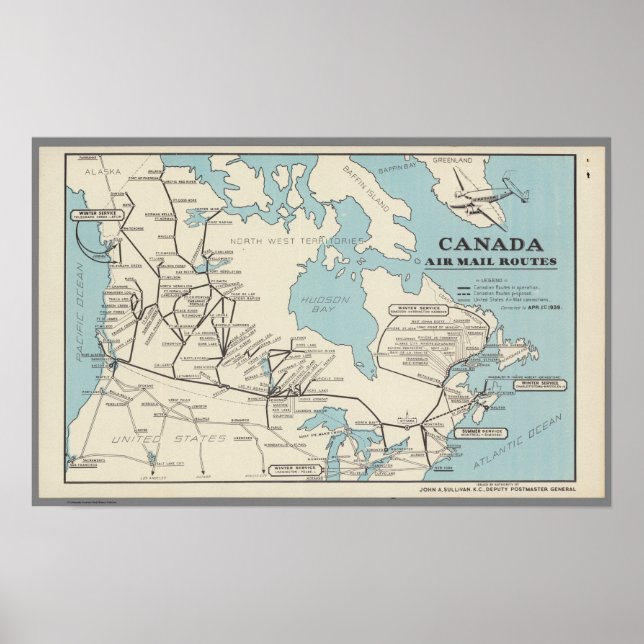Karta i Kanada - Kanada Luft Mail Routes Poster (Framsidan)