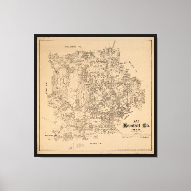 Karta i Kendall County, Texas (1879) Canvastryck (Framsida)