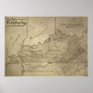 Karta i Kentucky Mythical Land Poster