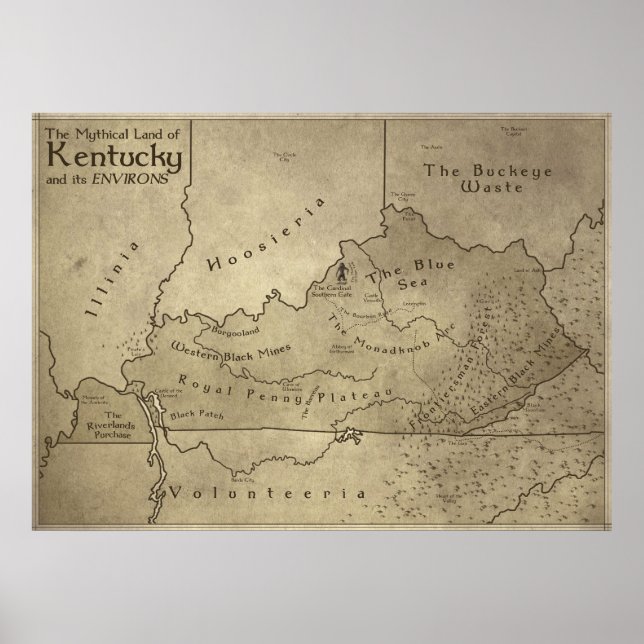 Karta i Kentucky Mythical Land Poster (Framsidan)