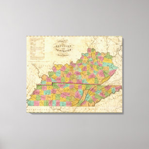 Karta i Kentucky och Tennessee Canvastryck