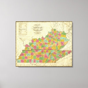 Karta i Kentucky och Tennessee Canvastryck