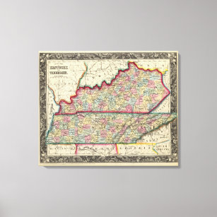 Karta i Kentucky, och Tennessee Canvastryck