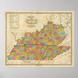 Karta i Kentucky och Tennessee Poster