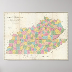 Karta i Kentucky & Tennessee Poster