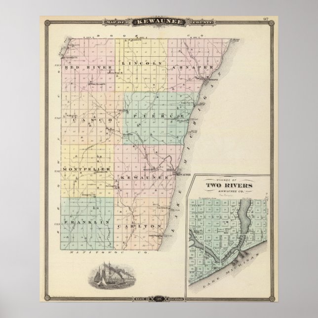 Karta i Kewaunee County Poster (Framsidan)