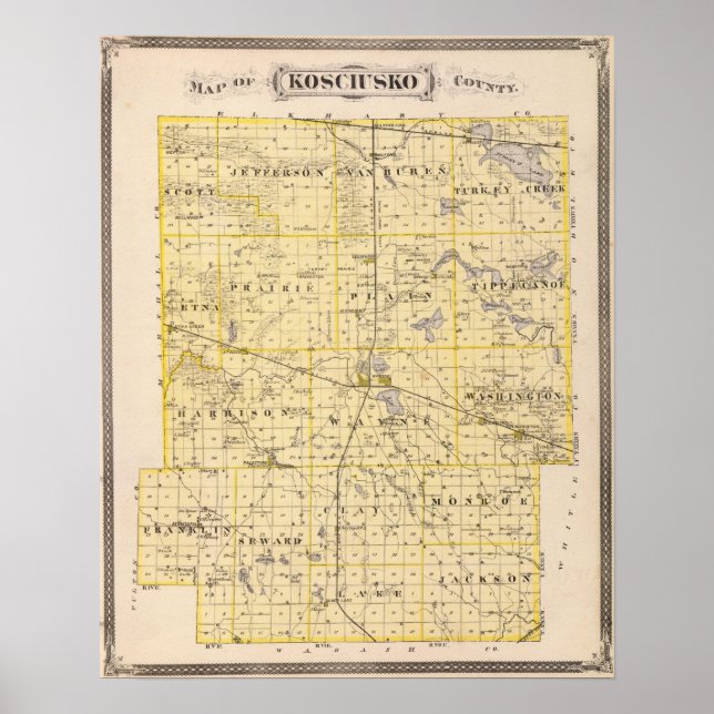 Karta i Kosciusko County Poster (Framsidan)