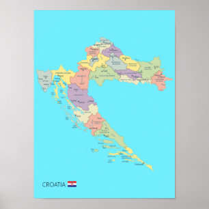Karta i Kroatien Poster