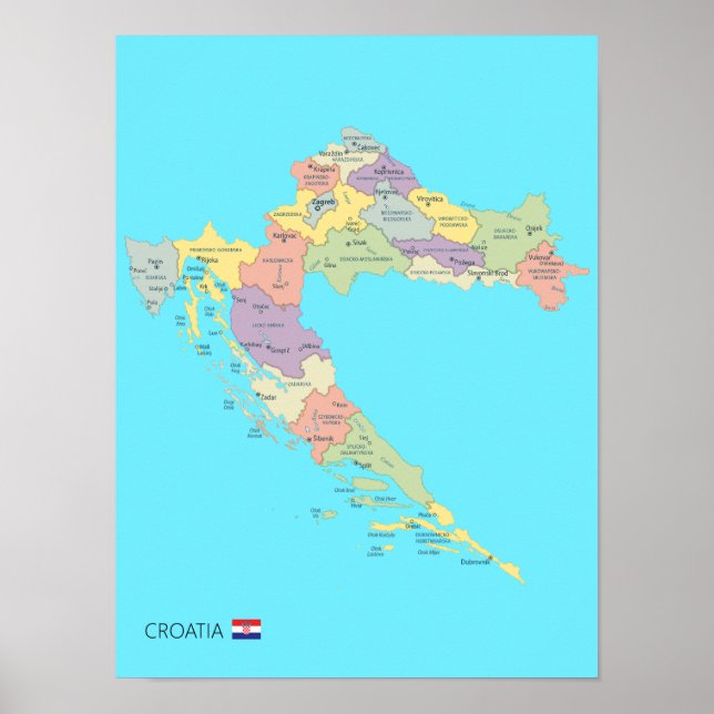 Karta i Kroatien Poster (Framsidan)
