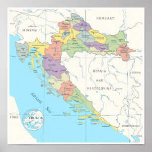 Karta i Kroatien Poster