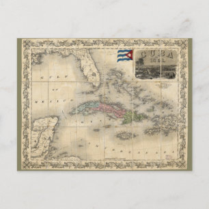Karta i Kuba av J.H. Colton (1851) Vykort