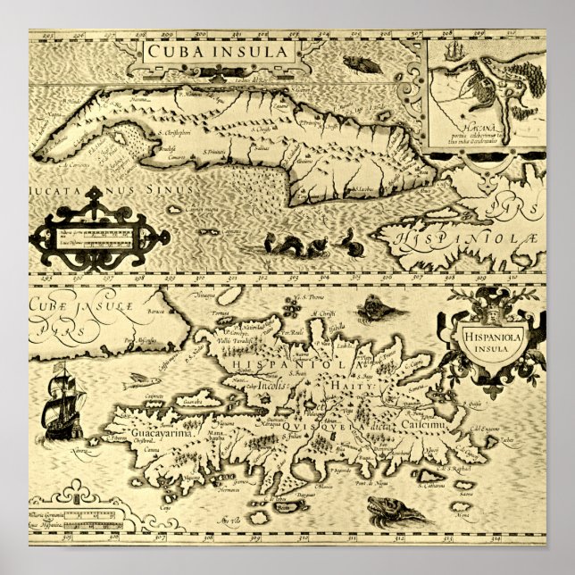 Karta i Kuba och Hispaniola Poster (Framsidan)