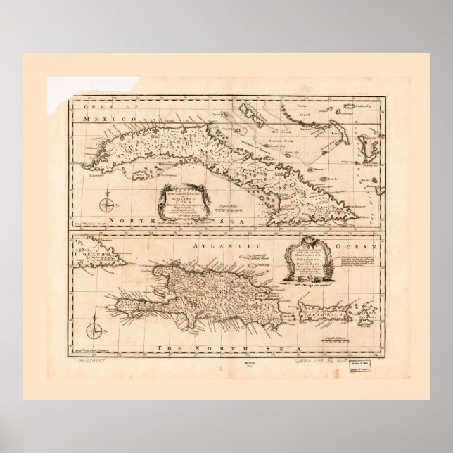 Karta i Kuba och Puerto Rico (1747) Poster (Framsidan)