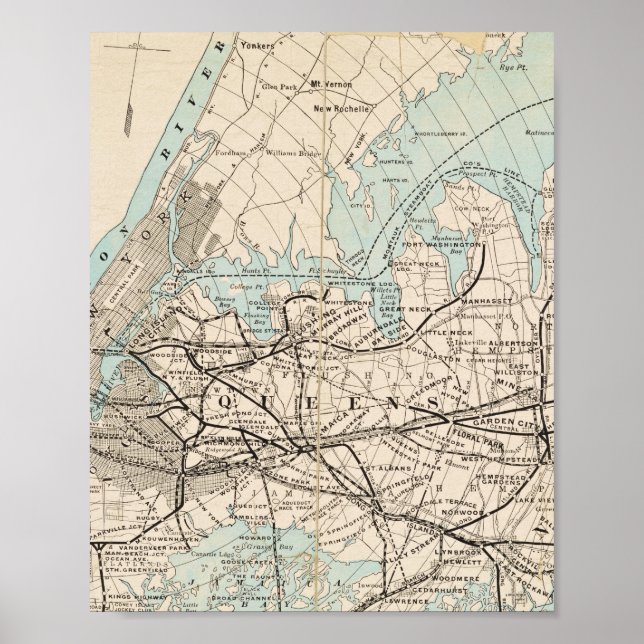 Karta i Kung, Queens, Long Island Poster (Framsidan)
