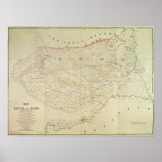 Karta i Kutch and Runn, Indien, 1854 Poster (Framsidan)