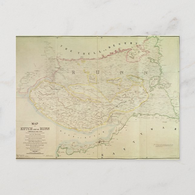 Karta i Kutch and Runn, Indien, 1854 Vykort (Framsida)