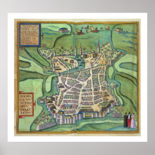Karta i La Rochelle från Civitates Orbis Terrarum Poster