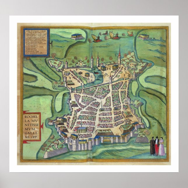 Karta i La Rochelle från Civitates Orbis Terrarum Poster (Framsidan)