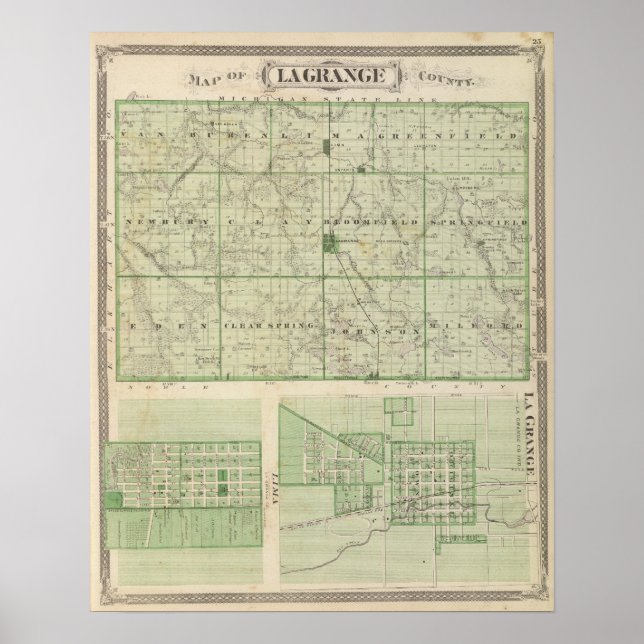 Karta i Lagrange County med La Grange, Lima Poster (Framsidan)