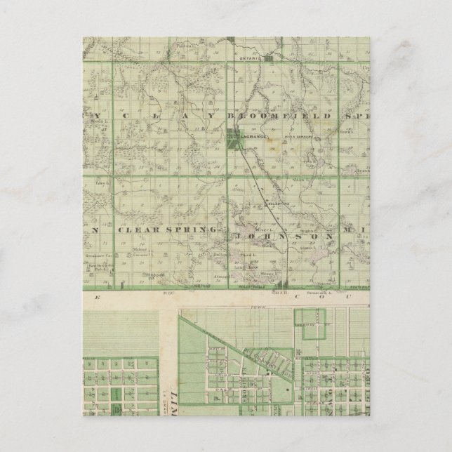 Karta i Lagrange County med La Grange, Lima Vykort (Framsida)