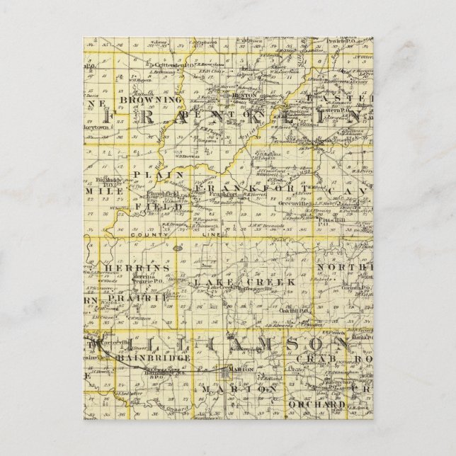 Karta i länen Franklin och Williamson Vykort (Framsida)