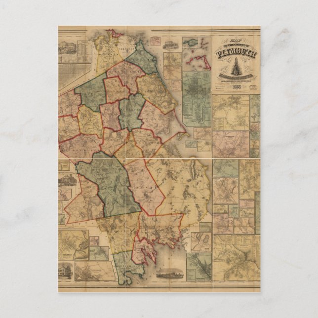 Karta i länet Plymouth Massachusetts (1857) Vykort (Framsida)