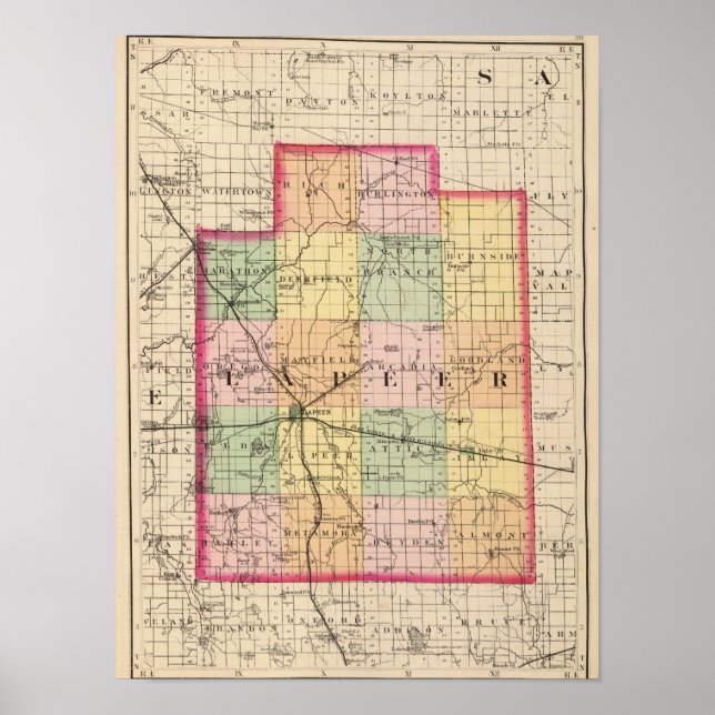 Karta i Lapeer County, Michigan Poster (Framsidan)