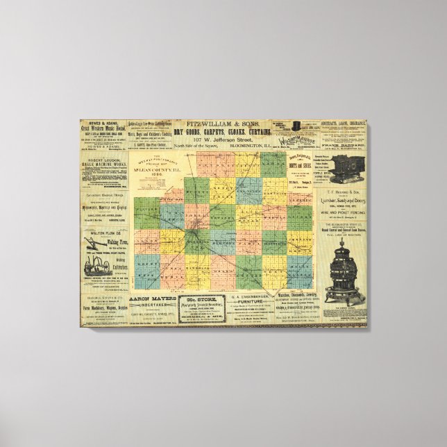 Karta i Lean County, Illinois 1886 Canvastryck (Framsida)