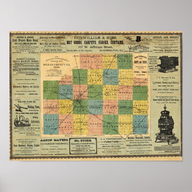 Karta i Lean County, Illinois 1886 Poster (Framsidan)