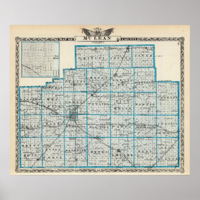 Karta i Lean County och Le Roy Poster (Framsidan)