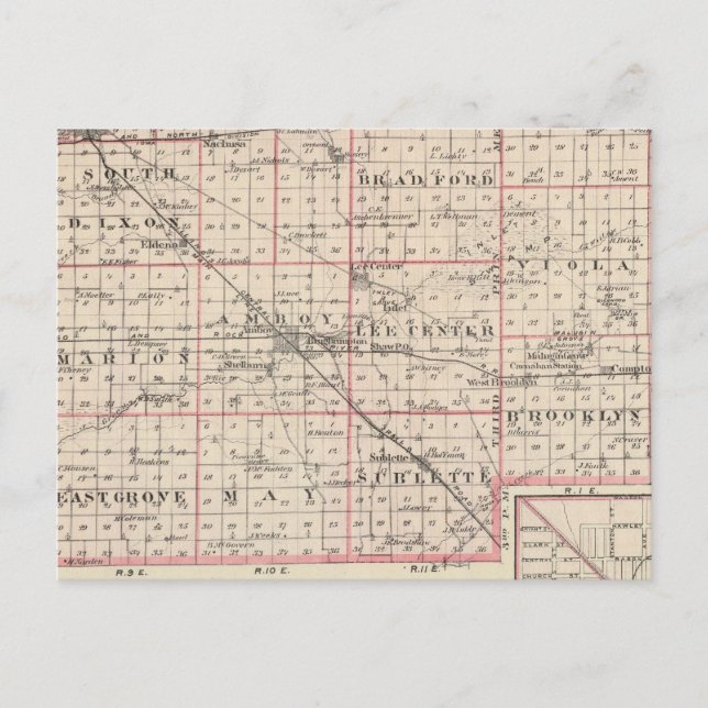 Karta i Lee County och Amboy Vykort (Framsida)