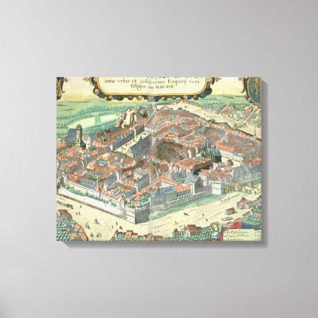 Karta i Leipzig, från "Civitates Orbis Terrarum" a Canvastryck (Framsida)