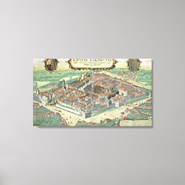 Karta i Leipzig, från "Civitates Orbis Terrarum" a Canvastryck (Framsida)