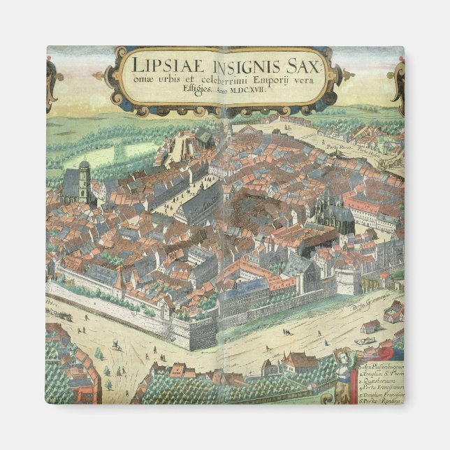 Karta i Leipzig, från "Civitates Orbis Terrarum" a Magnet (Framsidan)
