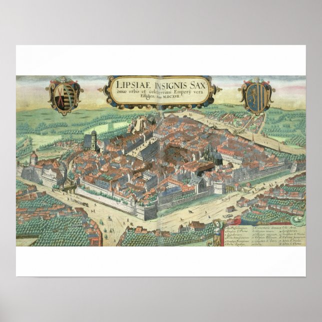 Karta i Leipzig, från "Civitates Orbis Terrarum" a Poster (Framsidan)