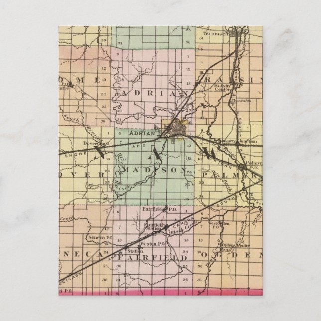 Karta i Lenawee County, Michigan Vykort (Framsida)