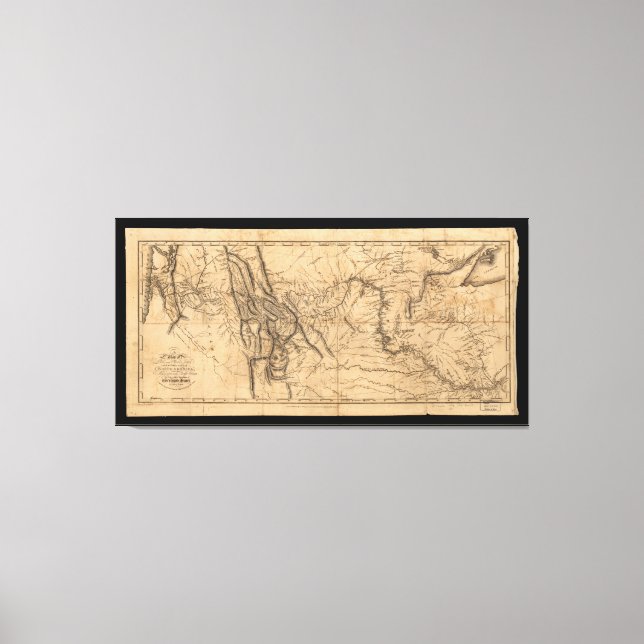 Karta i Lewis & Clarks över Westerna Amerika 1814 Canvastryck (Framsida)