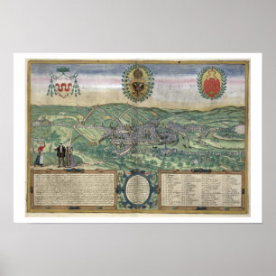 Karta i Liège, från "Civitates Orbis Terrarum" av Poster